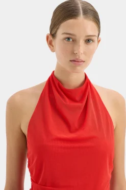 Sale SIR JACQUES MESH HALTER TOP PomeloRed
