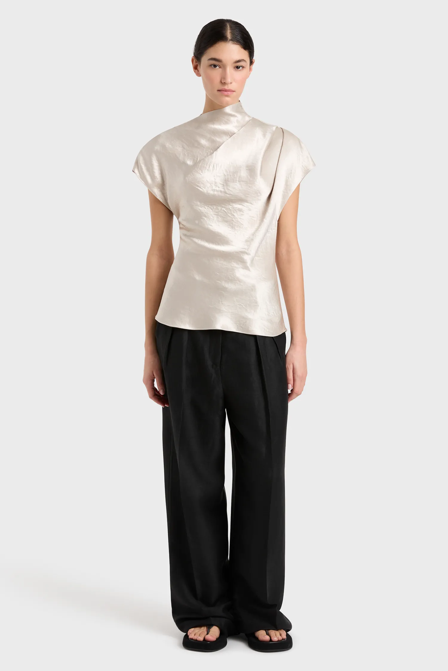 Best Sale BONDI BORN KOBE PLEAT SHOULDER TOP Silver