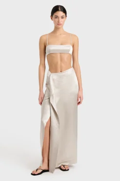 Cheap BONDI BORN KOBE WRAP OVER MAXI SKIRT Silver