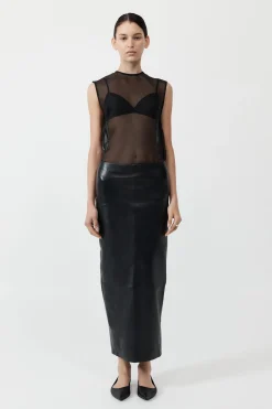 Hot ST. AGNI LEATHER COLUMN SKIRT Black
