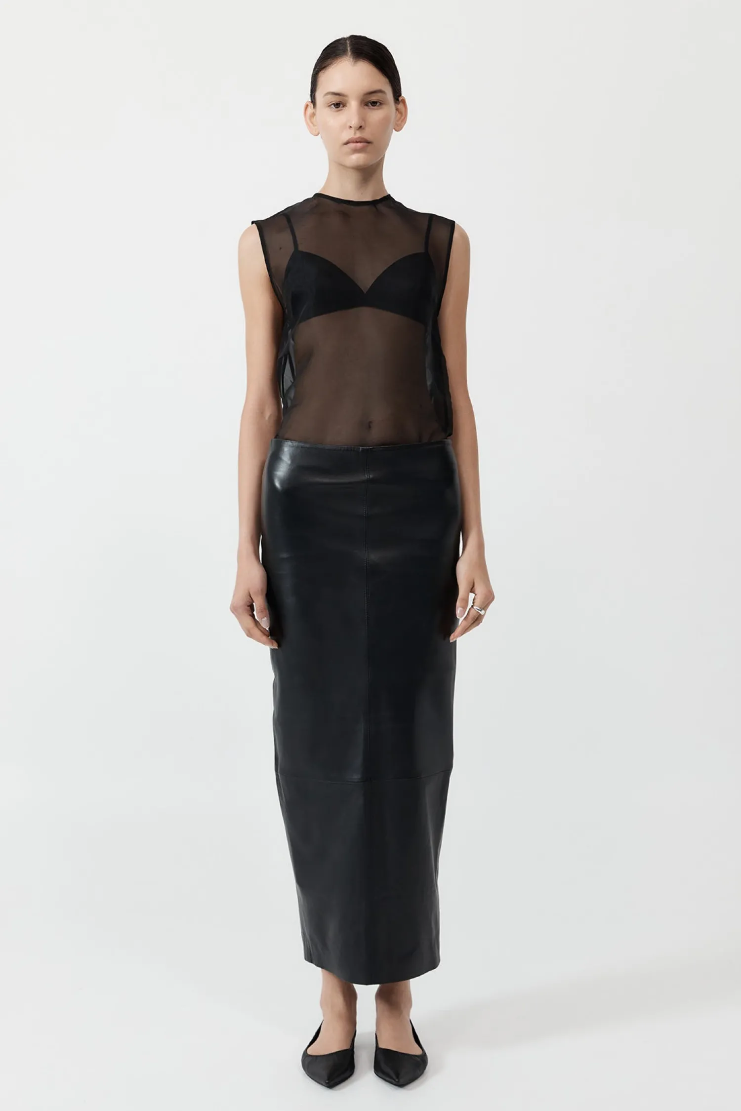Hot ST. AGNI LEATHER COLUMN SKIRT Black
