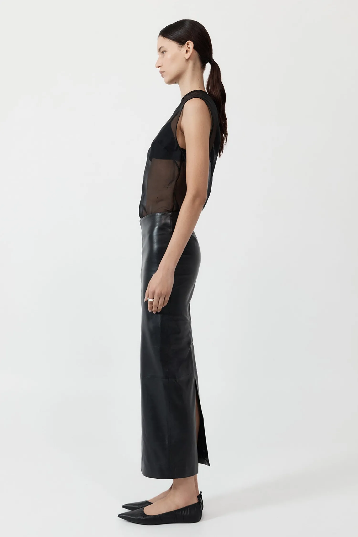 Hot ST. AGNI LEATHER COLUMN SKIRT Black