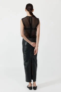 Hot ST. AGNI LEATHER COLUMN SKIRT Black