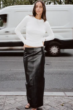 Hot ST. AGNI LEATHER COLUMN SKIRT Black