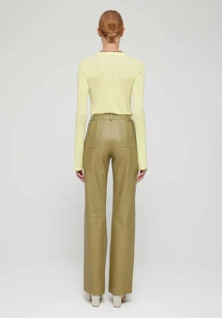 Store RÓHE LEATHER CONTRAST STITCHED TROUSERS