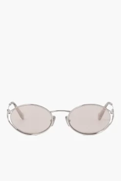 Online MIU MIU LOGO METAL OVAL SUNGLASSES Silver/Ivory