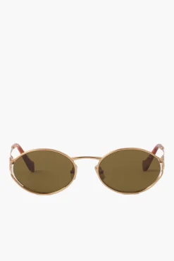 Best MIU MIU LOGO METAL OVAL SUNGLASSES Gold/Brown