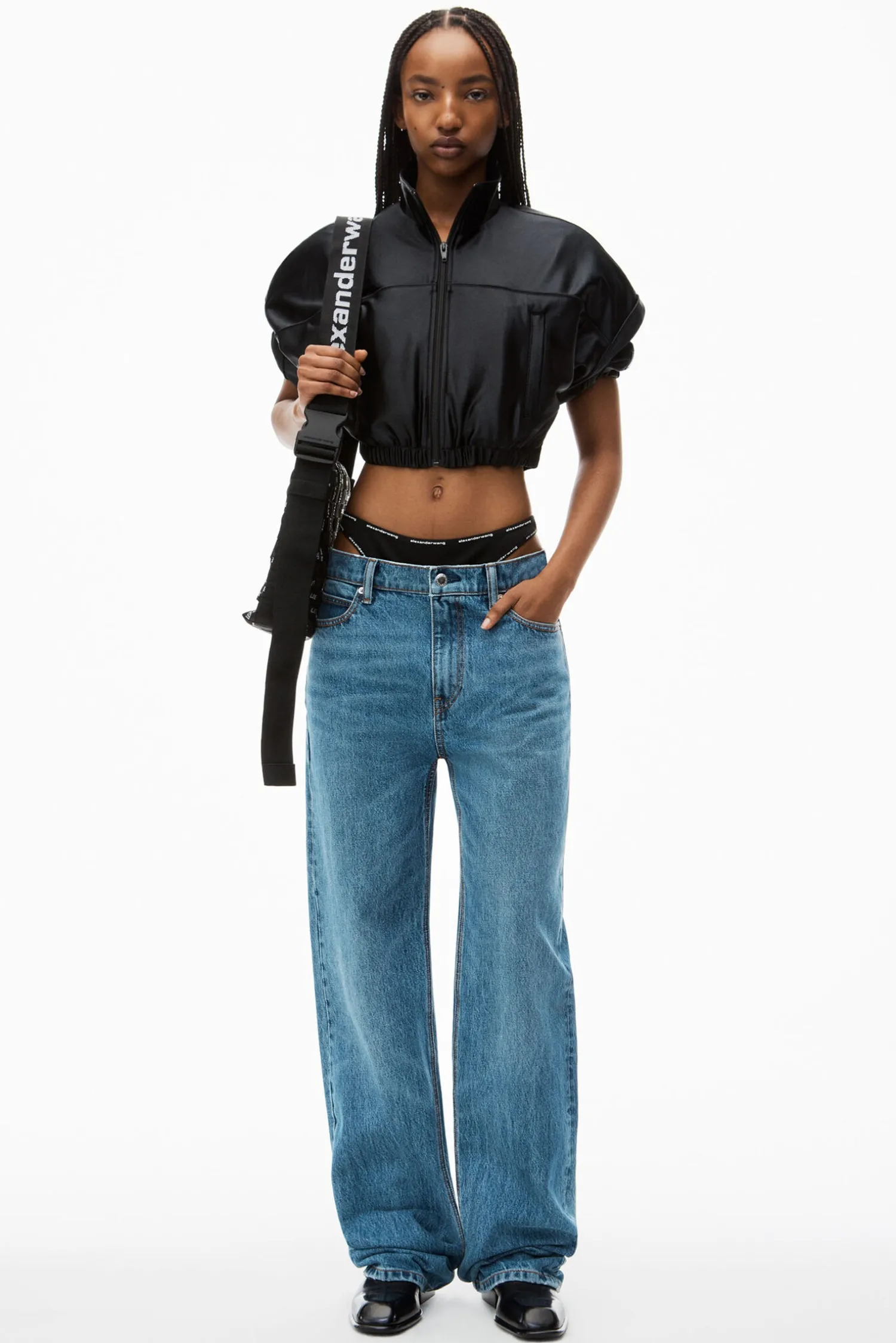 Fashion ALEXANDER WANG MID RISE RELAXED JEAN PRESTYLE LOGO ELASTIC BIKINI