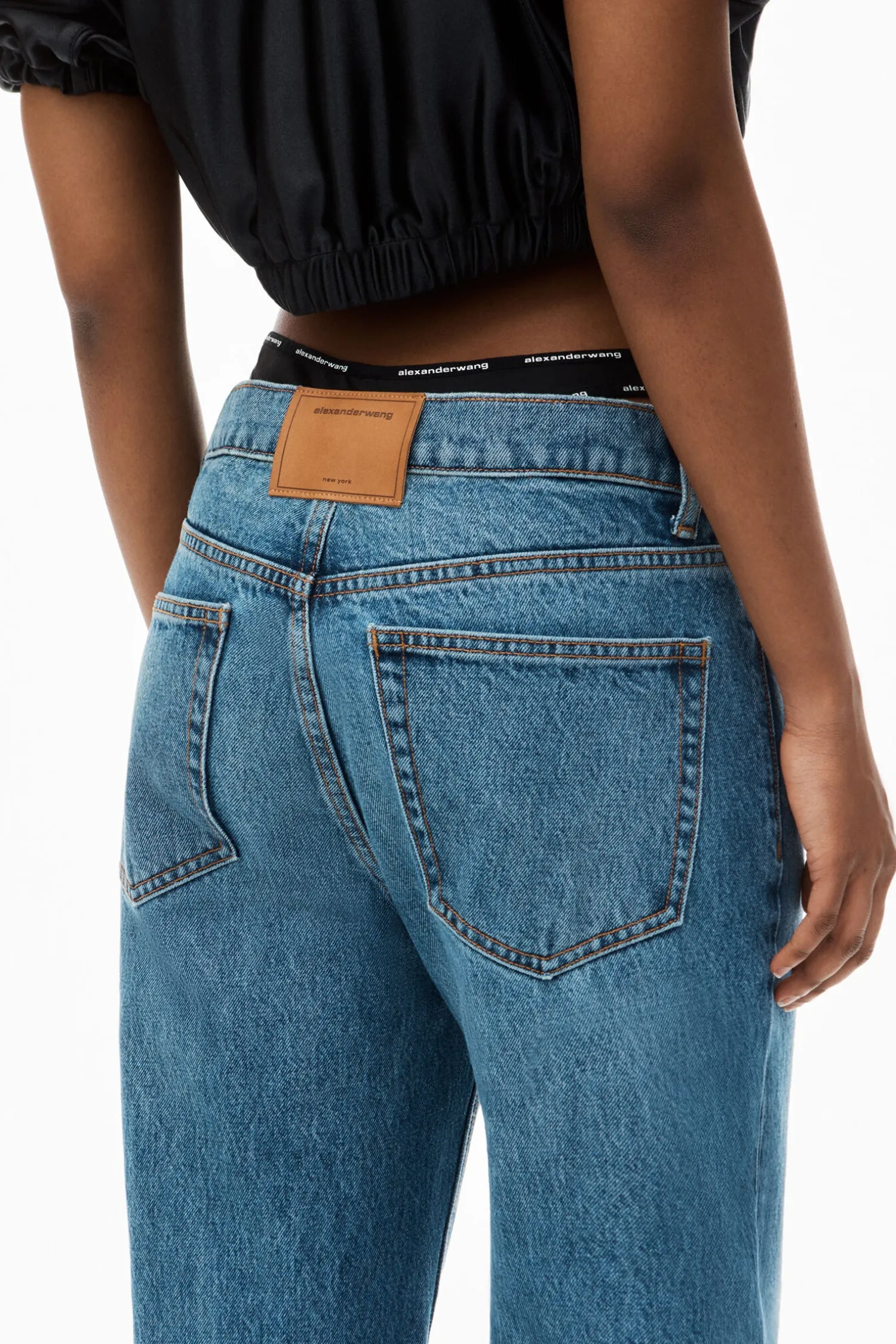 Fashion ALEXANDER WANG MID RISE RELAXED JEAN PRESTYLE LOGO ELASTIC BIKINI