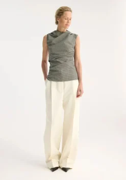 Shop RÓHE MINI CHECK TOP WITH COWL NECK