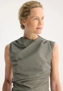 Shop RÓHE MINI CHECK TOP WITH COWL NECK