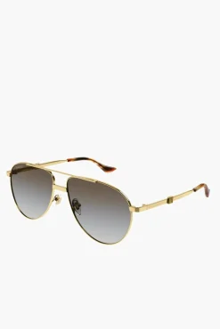 Shop GUCCI NAVIGATOR FRAME SUNGLASSES Gold