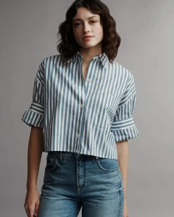 Store TWP NEXT EX SHIRT IN SUPERFINE COTTON White/VintageDenim