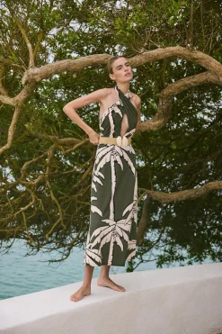 Shop JOHANNA ORTIZ OCEANIC MANTRA ANKLE DRESS Green/Ecru