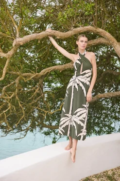 Shop JOHANNA ORTIZ OCEANIC MANTRA ANKLE DRESS Green/Ecru