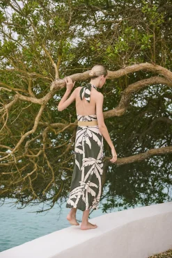 Shop JOHANNA ORTIZ OCEANIC MANTRA ANKLE DRESS Green/Ecru