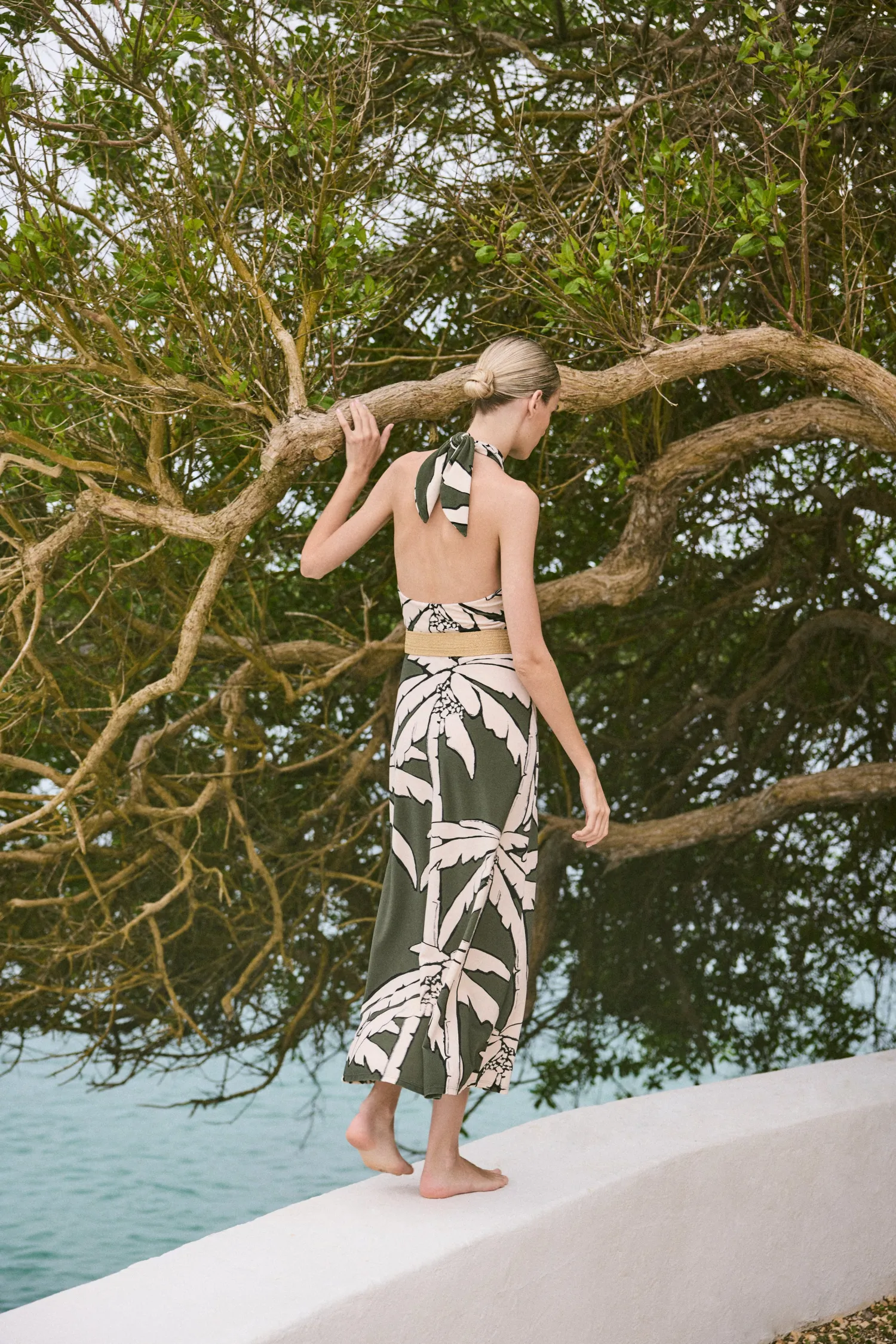 Shop JOHANNA ORTIZ OCEANIC MANTRA ANKLE DRESS Green/Ecru