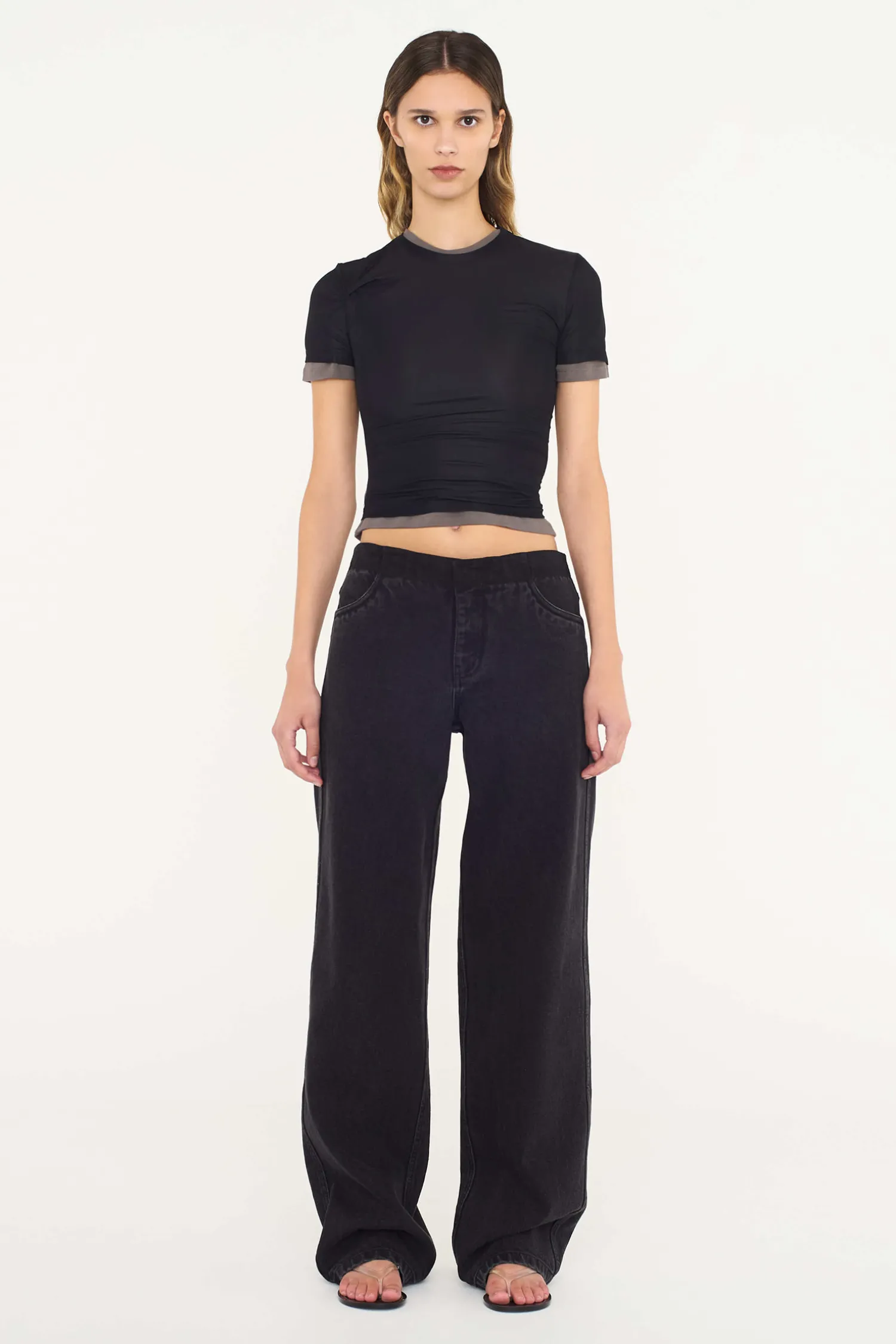 Sale CHRISTOPHER ESBER SHEER OVERLAY LOOPHOLE RIB TEE