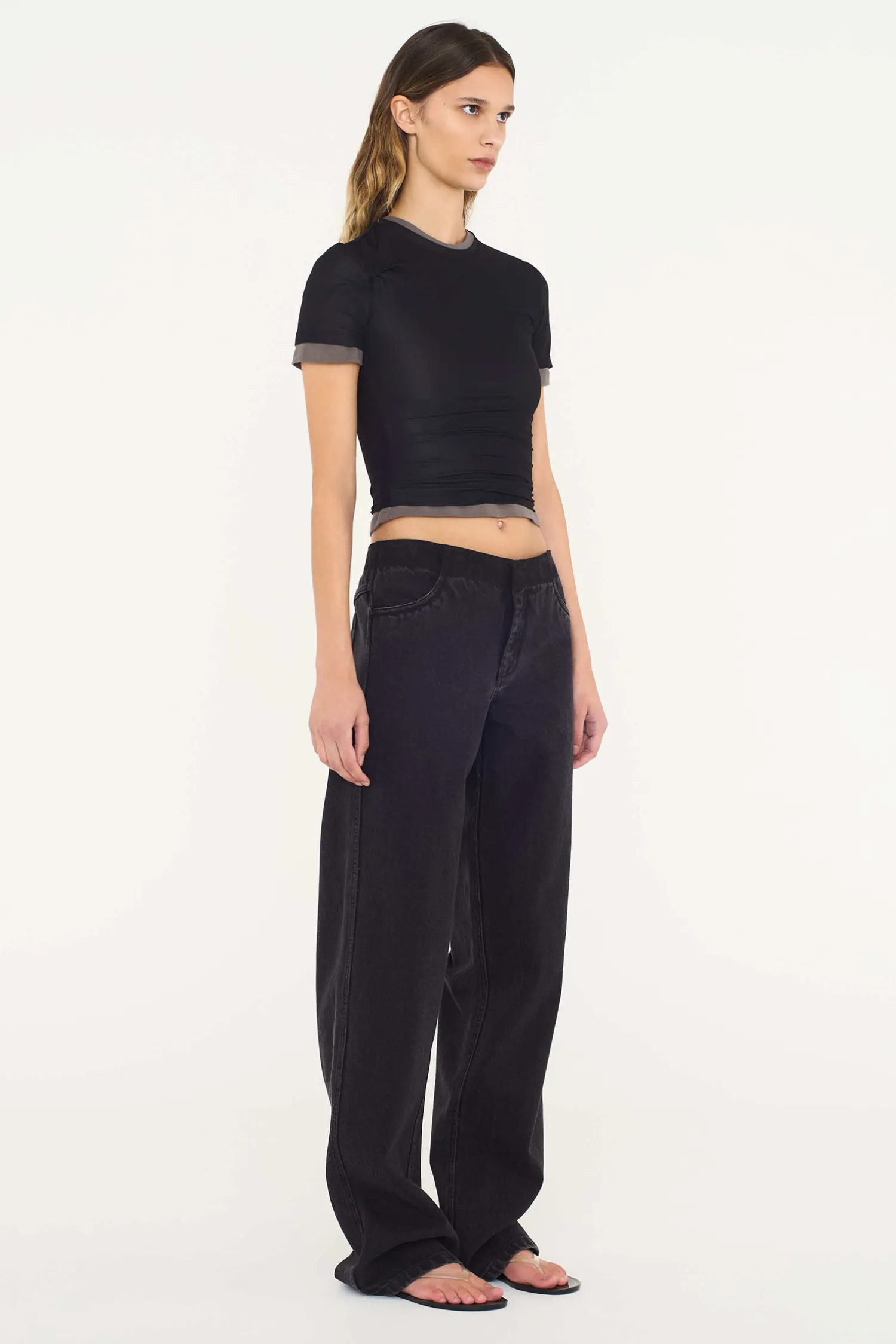 Sale CHRISTOPHER ESBER SHEER OVERLAY LOOPHOLE RIB TEE