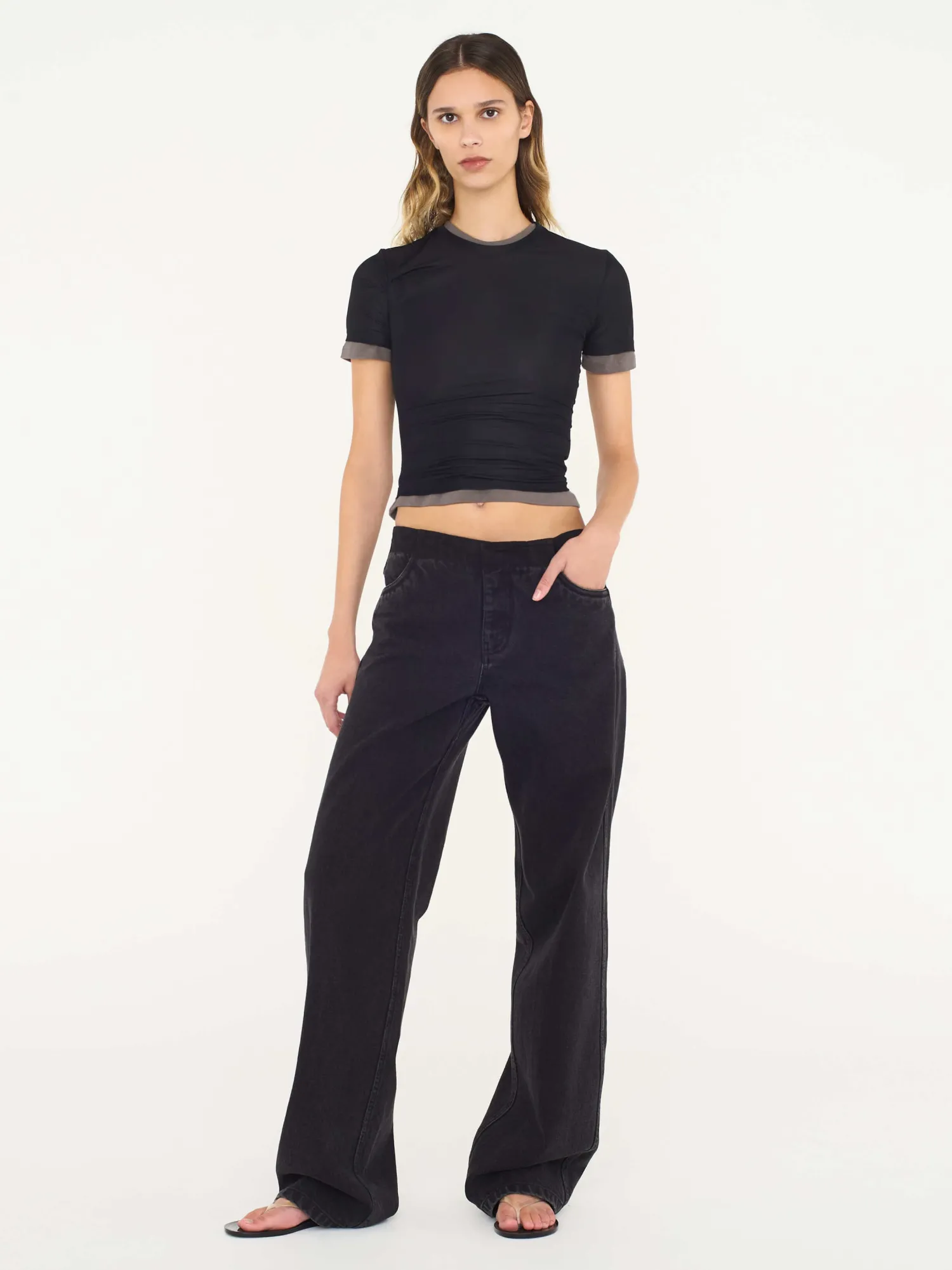 Sale CHRISTOPHER ESBER SHEER OVERLAY LOOPHOLE RIB TEE