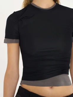 Sale CHRISTOPHER ESBER SHEER OVERLAY LOOPHOLE RIB TEE