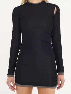 New CHRISTOPHER ESBER SHEER OVERLAY PEEPHOLE RIB DRESS