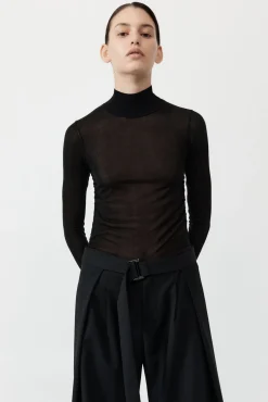 Fashion ST. AGNI SHEER RUCHED TOP Black