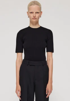Flash Sale RÓHE SHORT SLEEVE RIB KNITTED TOP Noir