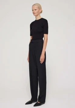 Flash Sale RÓHE SHORT SLEEVE RIB KNITTED TOP Noir