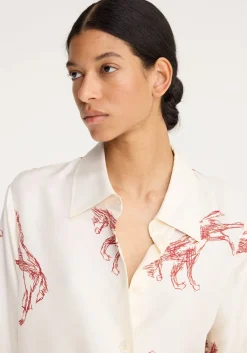 Best RÓHE SILK BALLPOINT HORSE SHIRT HorsePrintBarolo