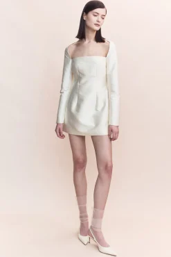 Cheap COURTNEY ZHENG SILK WOOL WIDE NECK L/S DRESS