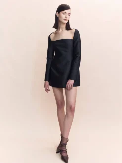 Best COURTNEY ZHENG SILK WOOL WIDE NECK L/S DRESS