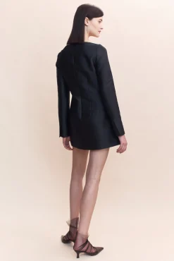 Best COURTNEY ZHENG SILK WOOL WIDE NECK L/S DRESS