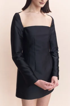 Best COURTNEY ZHENG SILK WOOL WIDE NECK L/S DRESS