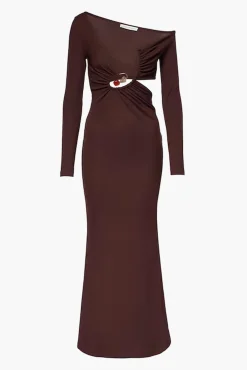 Discount CHRISTOPHER ESBER SPIRAL CRYSTAL L/S DRESS Mahogany