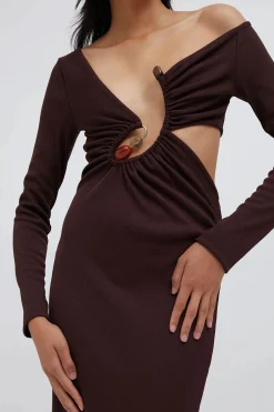 Discount CHRISTOPHER ESBER SPIRAL CRYSTAL L/S DRESS Mahogany