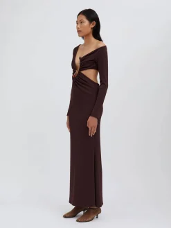 Discount CHRISTOPHER ESBER SPIRAL CRYSTAL L/S DRESS Mahogany