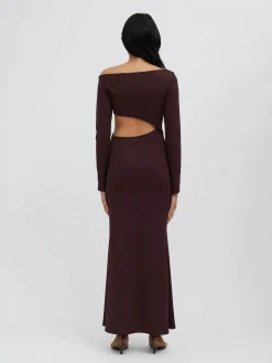 Discount CHRISTOPHER ESBER SPIRAL CRYSTAL L/S DRESS Mahogany