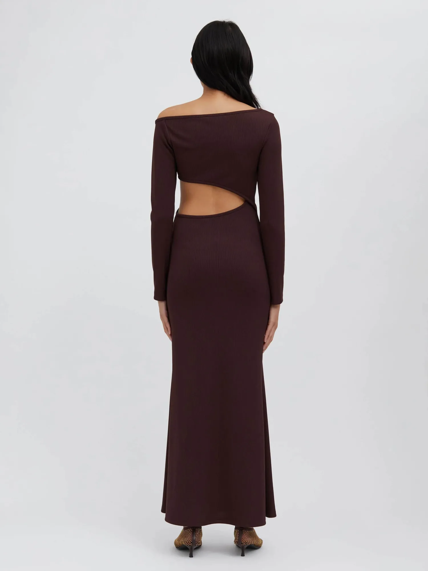 Discount CHRISTOPHER ESBER SPIRAL CRYSTAL L/S DRESS Mahogany