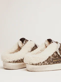 Sale GOLDEN GOOSE SUPERSTAR SABOT GLITTER SNEAKERS BLACKGOLD/BEIGE/ICE