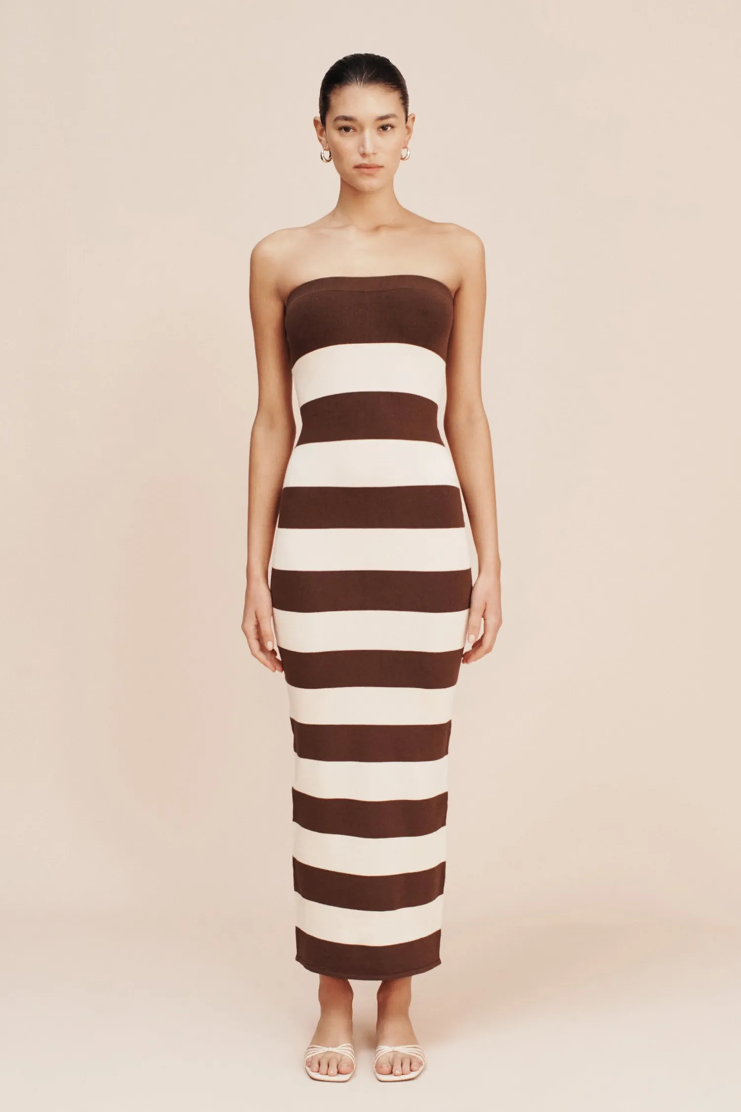 Sale POSSE THEO STRAPLESS DRESS Chocolate/Cream