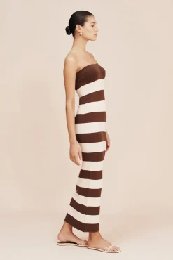 Sale POSSE THEO STRAPLESS DRESS Chocolate/Cream