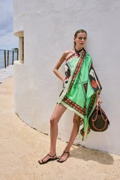 Discount JOHANNA ORTIZ TIDE STRENGTH MINI DRESS Green/Black/Paprika/Ecru