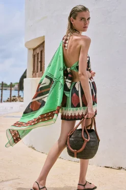 Discount JOHANNA ORTIZ TIDE STRENGTH MINI DRESS Green/Black/Paprika/Ecru