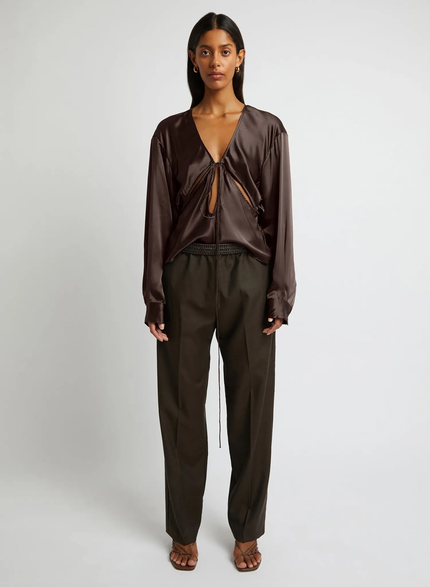 Cheap CHRISTOPHER ESBER TRIQUETRA FRONT TIE SHIRT Cocoa