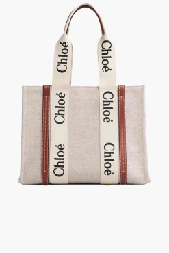Fashion CHLOÉ WOODY MEDIUM TOTE WhiteandBrown