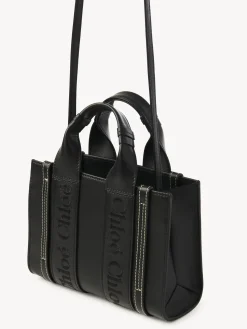 Best CHLOÉ WOODY MINI LEATHER TOTE WITH STRAP Black