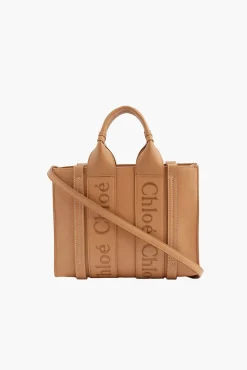 Shop CHLOÉ WOODY SMALL LEATHER TOTE WITH STRAP