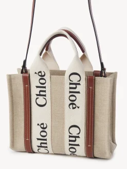 Clearance CHLOÉ WOODY SMALL TOTE WITH STRAP WhiteandBrown