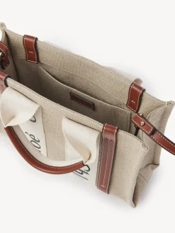 Clearance CHLOÉ WOODY SMALL TOTE WITH STRAP WhiteandBrown